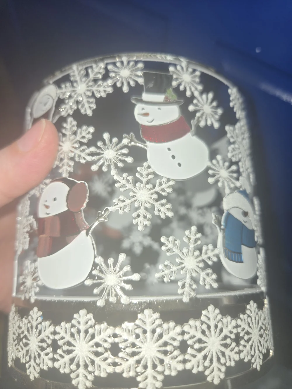 Festive Snowman Holiday Candle Holder - Silver & White